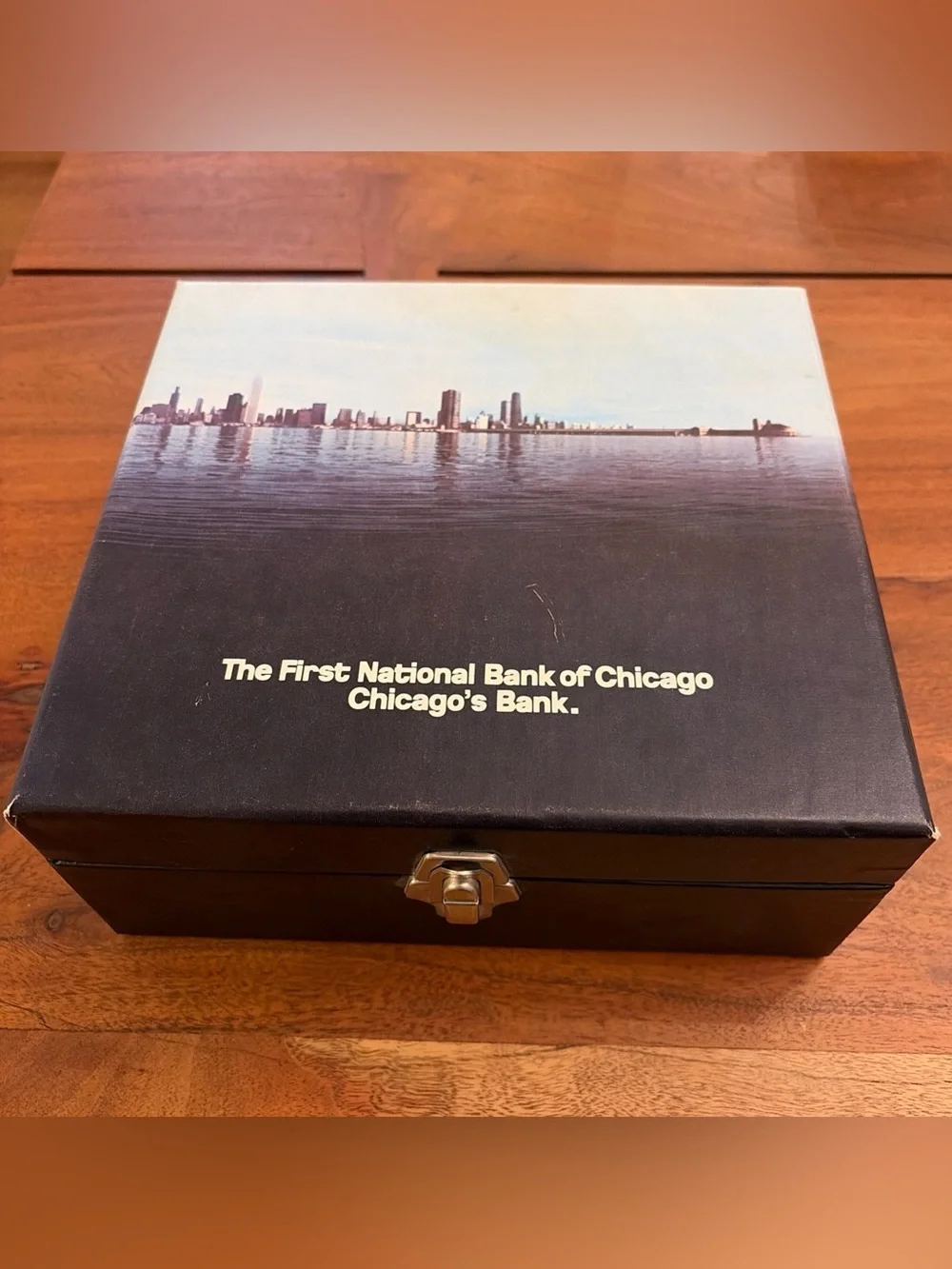 Vintage First National Bank of Chicago Cancelled Check Box Skyline Organizer